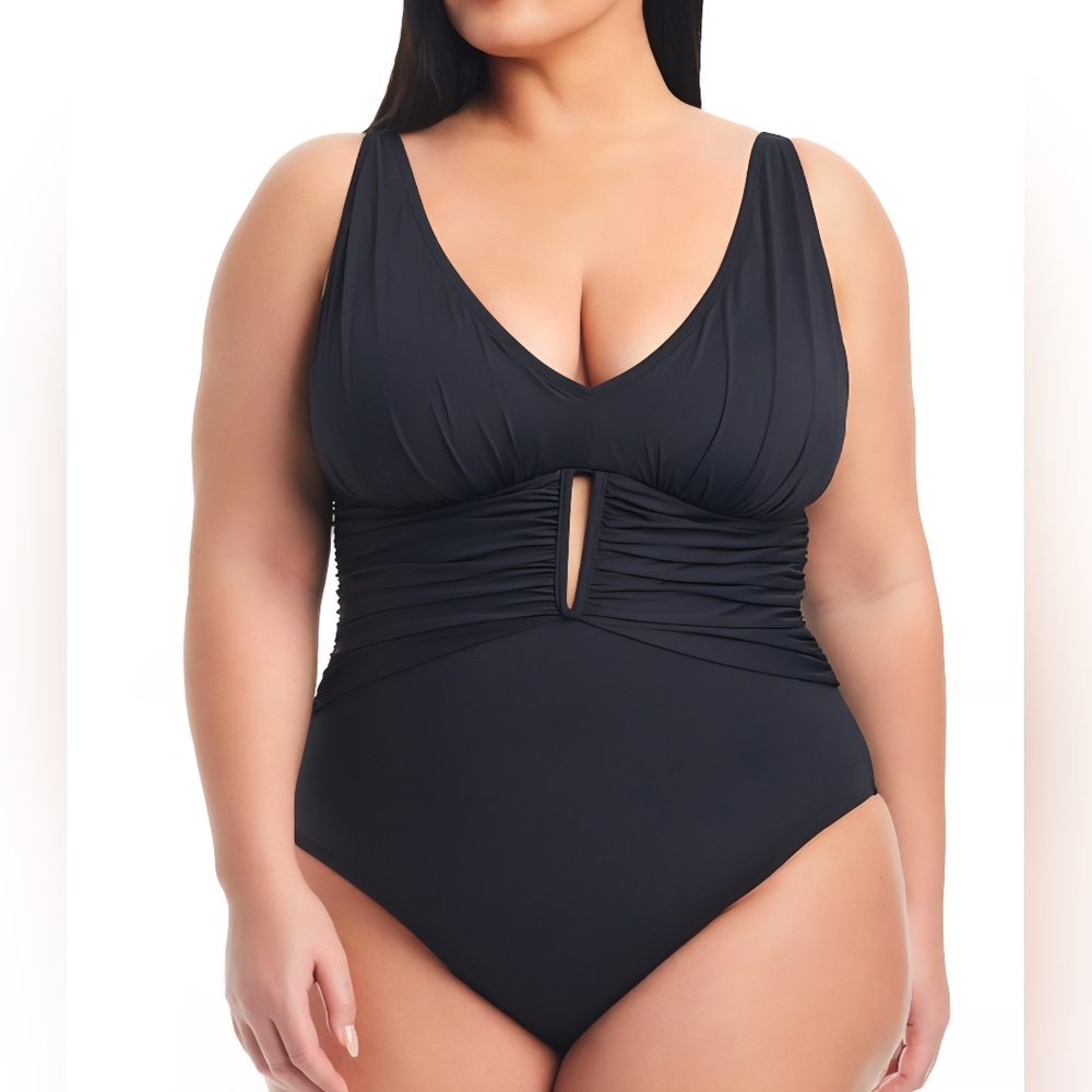 Bleu by Rod Beattie Plus Size Ruched One-Piece Swimsuit - Black,6, 12, 16W & 22W